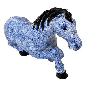 Enesco Blue Ceramic Horse Figurine 8" Made in Taiwan 2000s Equine Home Decor
